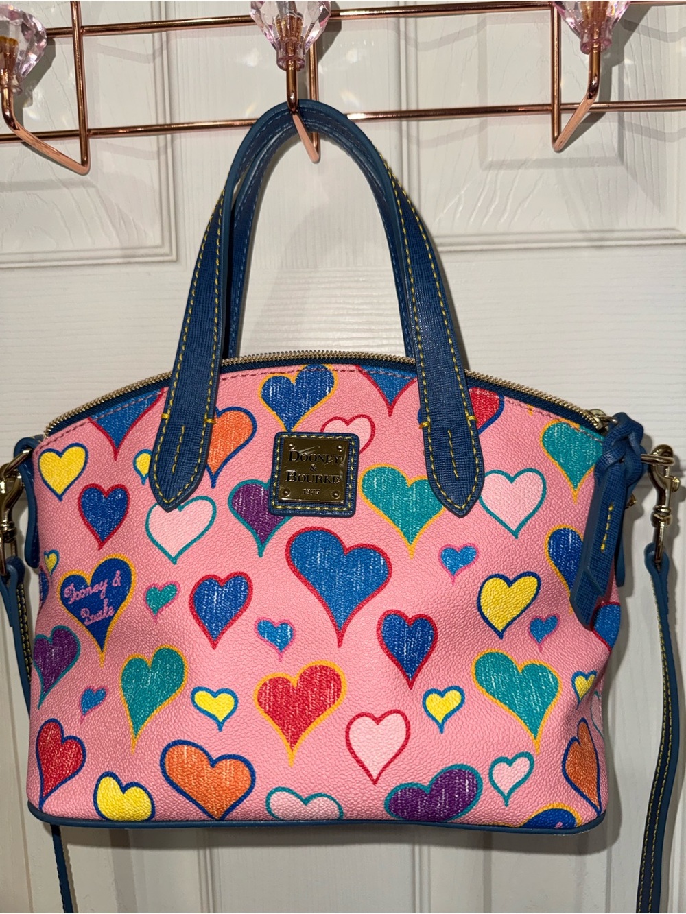 Y2K Dooney & Bourke Pink Multi Heart Satchel